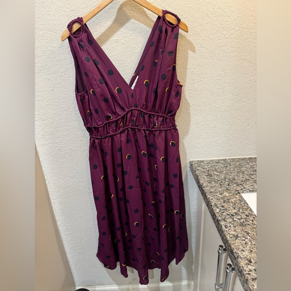 Anthropologie Current Air Purple Polka Dot Double V Dress